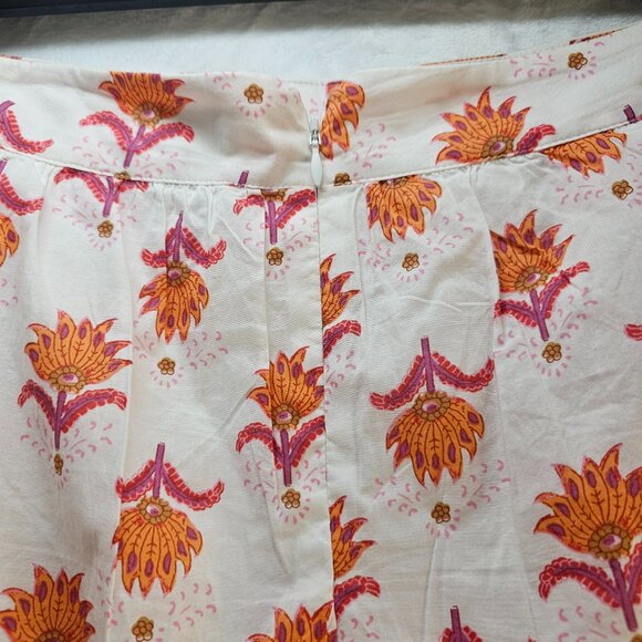 J Crew Women Floral Boho Skirt Midi Peasant Cotton Size 18 White Pink Orange - Picture 5 of 15